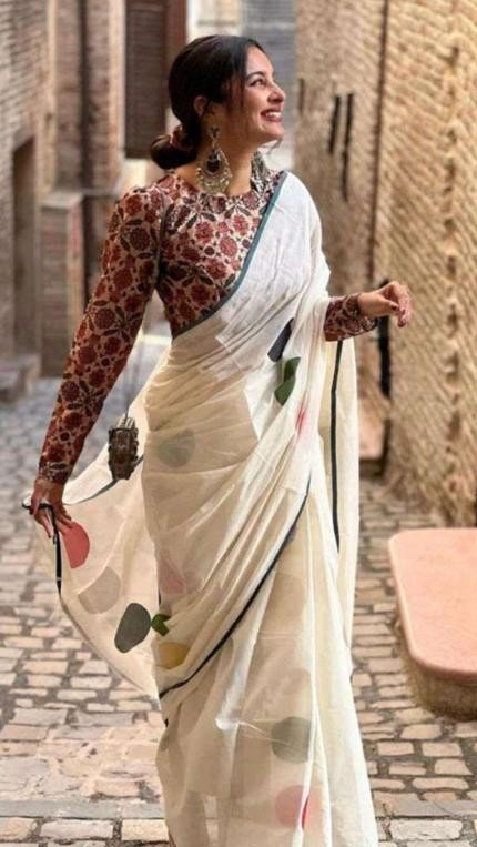  multicolor polka dot Saree